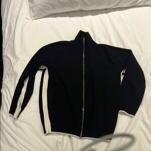 Theory Black Zip Up Cardigan Jacket White Trim Petite 2P